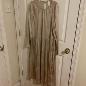 NWOT gold satin pleated dress